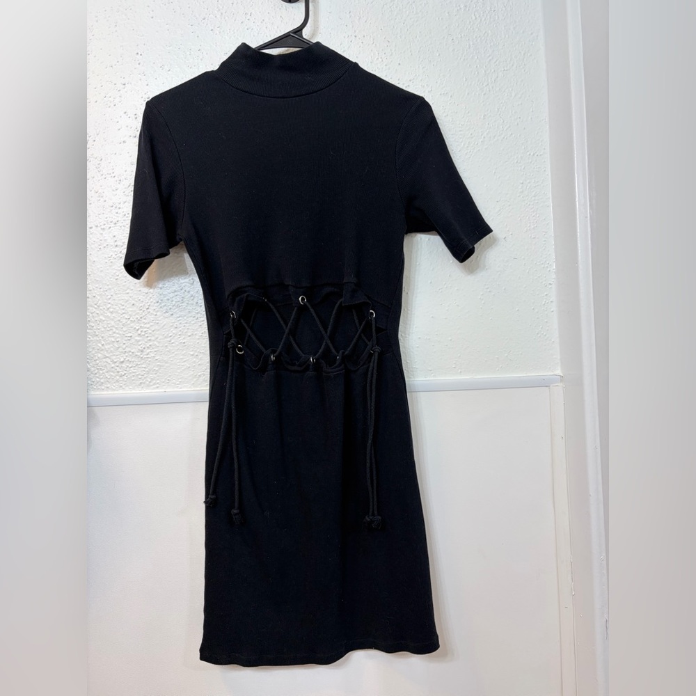 Zara Black Mini Dress with Lace-Up Detail